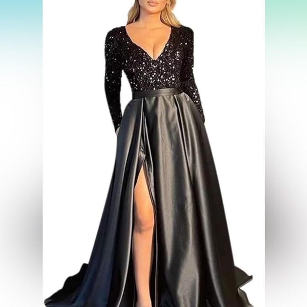 Elegant Black Sequin Evening Gown